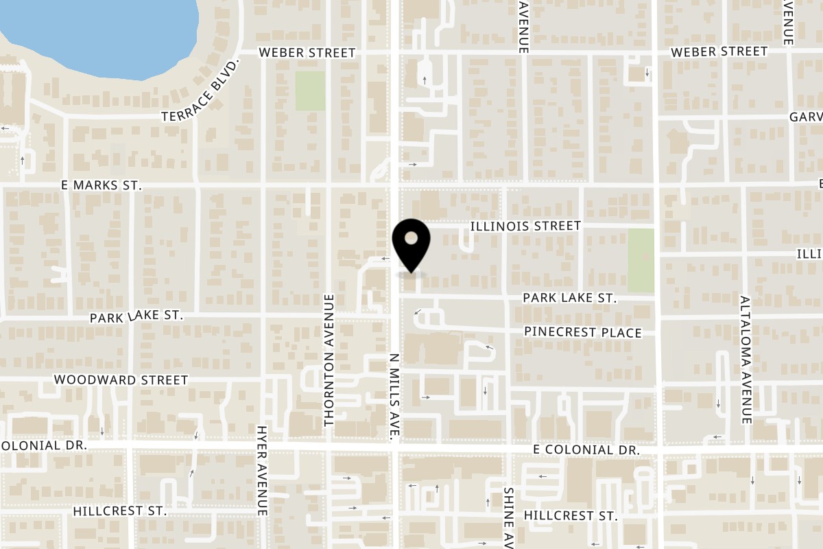 Map showing the location of Chi Kin on 813 N Mills Ave in Orlando